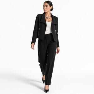 Calvin Klein Ribbed Wing Collar Blazer XS Black Gold Zip Minimalist Quiet Luxury